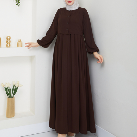 Bolero ve Düğme Detaylı Gizli Fermuarlı Ferace(Acı Kahve)
