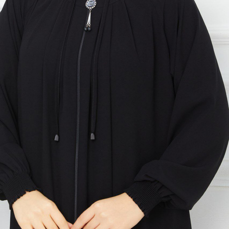 Pile Detaylı Reglan Kol Ferace(Siyah)