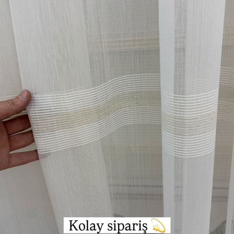 Sude bantlı tül sık pile lüks Gold 