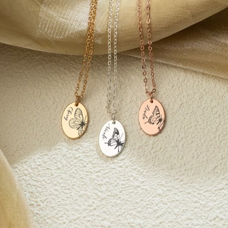 Navan 925 Ayar Gümüş Kelebek Doğum Ayı Kolyesi (Gold, Silver ve Rose)