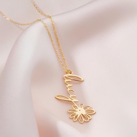 Navan 925 Ayar Gümüş Kişiye Özel Çiçek Detaylı İsim Kolye (Gold, Silver ve Rose)
