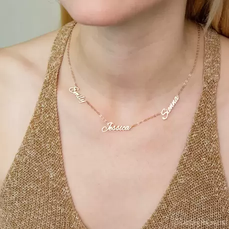 Three Name Necklace in Rose Gold | Altın Gümüş Kaplama | Özel Tasarım | Kutulu Hediye