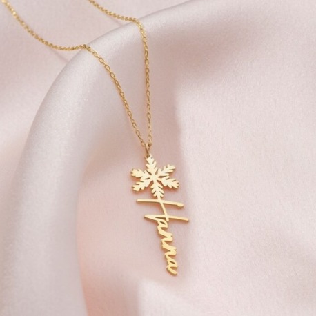 Navan 925 Ayar Gümüş Kar Tanesi Detaylı Kişiye Özel İsim Kolyesi (Gold, Silver ve Rose)