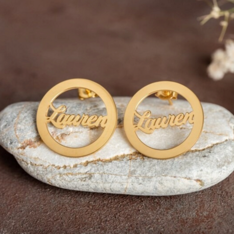 Navan 925 Ayar Gümüş Kişiye Özel İsim Küpe (Gold, Silver ve Rose) 