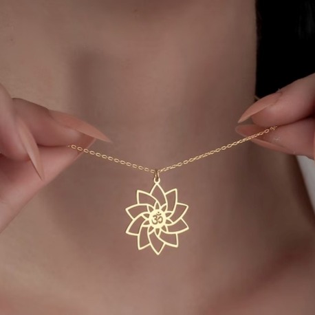 Navan 925 Ayar Gümüş Lotus Çiçeği ve Om Sembolü Kolye (Gold, Silver ve Rose)