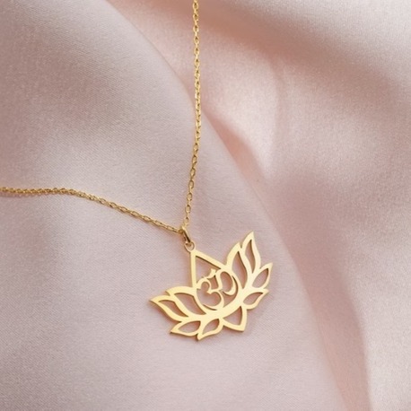 Navan 925 Ayar Gümüş Lotus Çiçeği ve Ohm Sembolü Kolyesi (Gold, Silver ve Rose)