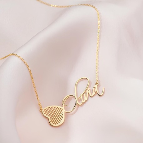 Navan 925 Ayar Gümüş Kişiye Özel Kelebek İsimli Kolye (Gold, Silver ve Rose)