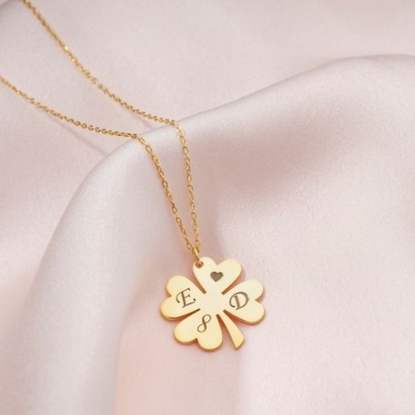 Navan 925 Ayar Gümüş Dört Yapraklı Yonca Kişiye Özel Harf Kolyesi (Gold, Silver ve Rose)