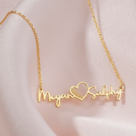 Navan 925 Ayar Gümüş Çift İsimli Kalp Kolyesi (Gold, Silver ve Rose) 
