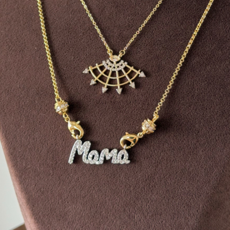 ✨ Mama Yazılı Zirkon Taşlı Gold Kolye – 14K Altın Kaplama Çelik Kolye