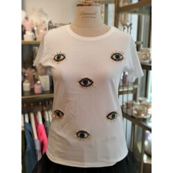 Beyaz Basic Göz İşlemeli Tshirt