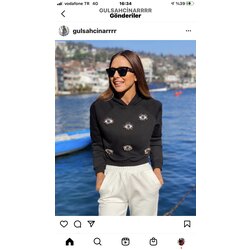 siyah kısa göz detaylı sweatshirt