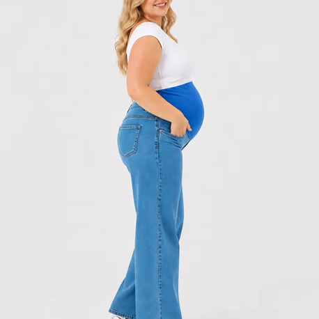 Büyük Beden Hamile Kot Pantolon -Karın Destekli ve Ayarlanabilir Belli Jeans