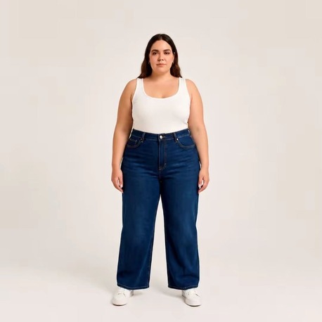 WİDE LEG JEANS PREMİUM KADIN EXTRA BÜYÜK BEDEN SÜPER YÜKSEK BEL ESNEK KOT-Koyu Kot Mavi