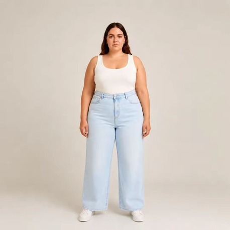 WİDE LEG JEANS PREMİUM KADIN EXTRA BÜYÜK BEDEN SÜPER YÜKSEK BEL ESNEK KOT-Açık Buz