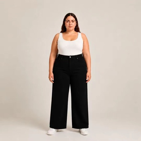 WİDE LEG JEANS PREMİUM KADIN EXTRA BÜYÜK BEDEN SÜPER YÜKSEK BEL ESNEK KOT-Siyah