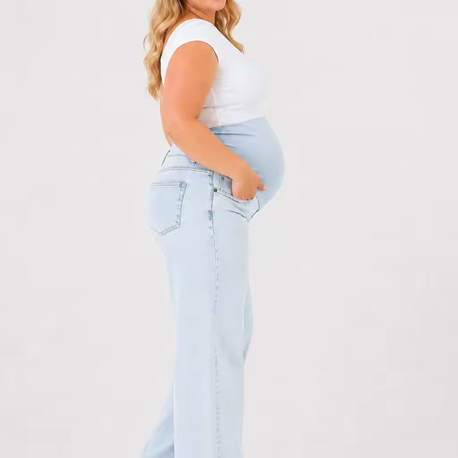 Büyük Beden Hamile Kot Pantolon -Karın Destekli ve Ayarlanabilir Belli Jeans