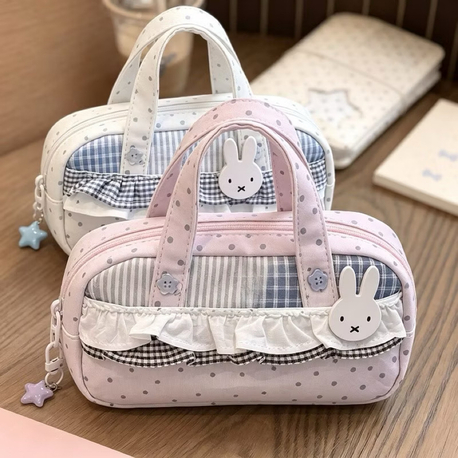 pastel polka dot aesthetic kalemlik büyük kapasiteli sevimli organizer çanta