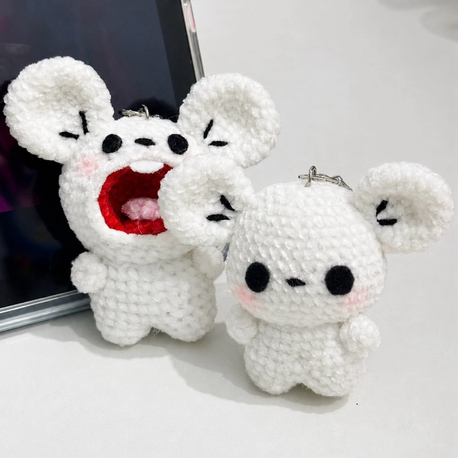 pokemon tandemaus çift anahtarlık, sevimli amigurumi örgü çanta süsü