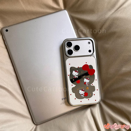 cute hello kitty kırmızı kalp siyah desenli telefon kılıfı