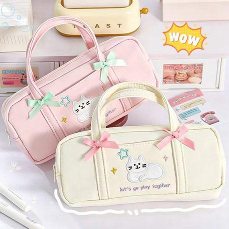 pastel kitty cute kalemlik büyük kapasiteli sevimli okul kırtasiye çantası