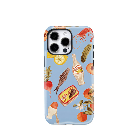seafood aesthetic iphone kılıfı, mavi vintage food desenli telefon koruyucu