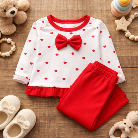 Minik Kalpler Fiyonk Detaylı Kız Bebek Takımı