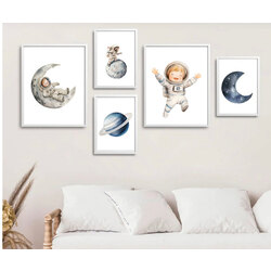 Uzay ve Astronot Temalı 5’li Poster Seti