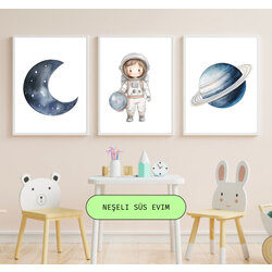 Kızlar İçin Uzay ve Astronot Temalı 3’lü Poster Seti