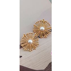 İncili Gold Güneş Çelik Küpe