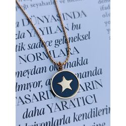 Siyah Mineli Yıldız Detaylı Çelik Kolye 