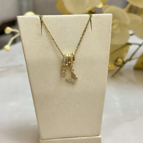 Gold Zirkon Taşlı Kelebek Model Çelik  CharmLı Kolye