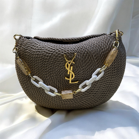 YSL Hasır Omuz Çantası – Gold Detaylı