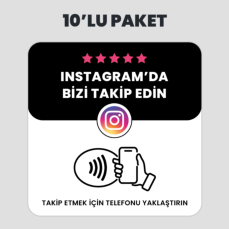 10 Adet Instagram Takip NFC Kart Paketi (Siyah)