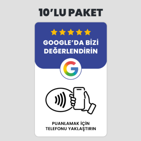 10 Adet Google Yorum Kartvizit NFC Kart Paketi