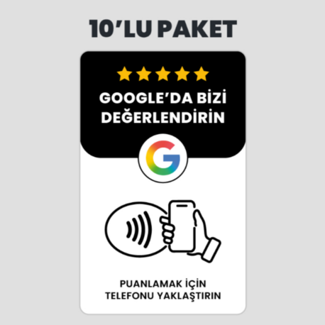 10 Adet Google Yorum Kartvizit NFC Kart Paketi (Siyah)
