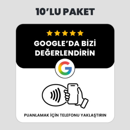 10 Adet Google Yorum NFC Kart Paketi (Siyah)