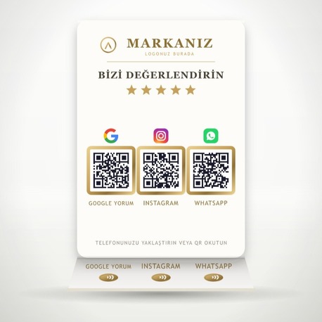 Dijital Pleksi Stand — 3 QR + 3 NFC