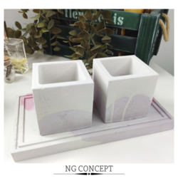 Marble Desen Lila Saksı Takımı