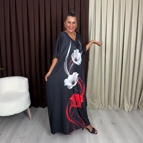 Manolya Elbise Çiçek Desenli