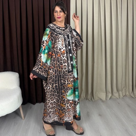 Zümra Leopar Elbise Kahve