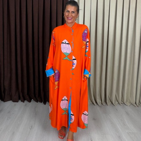 Marina Balıklı Elbise Oranj