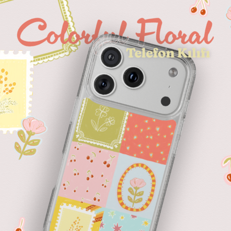 Colorful Floral Telefon Deseni + Şeffaf Kılıf