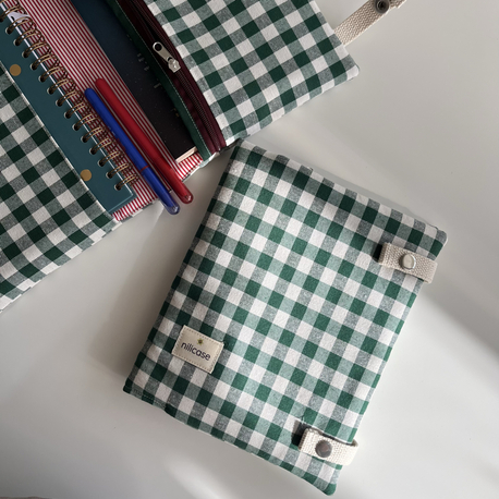 çok gözlü kitap/tablet kılıfı yeşil ekose