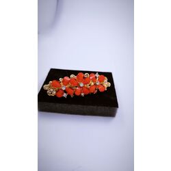 Çiçekli taşlı toka - kırmızı