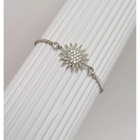 Güneş detaylı taşlı asansörlü bileklik - Silver
