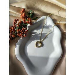 Taşlı Şık Kolye Kalp - Gold