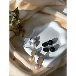 Modern Top İncili Uzun Sallantılı İnci Küpe Siyah