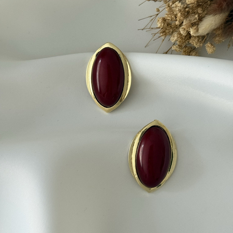 Bordo Renk Oval Küpe 