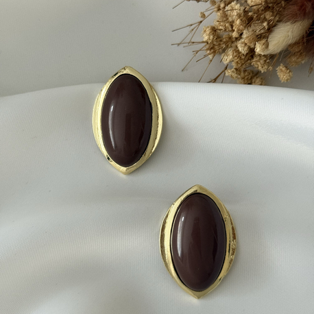 Kahve Rengi Oval Küpe 